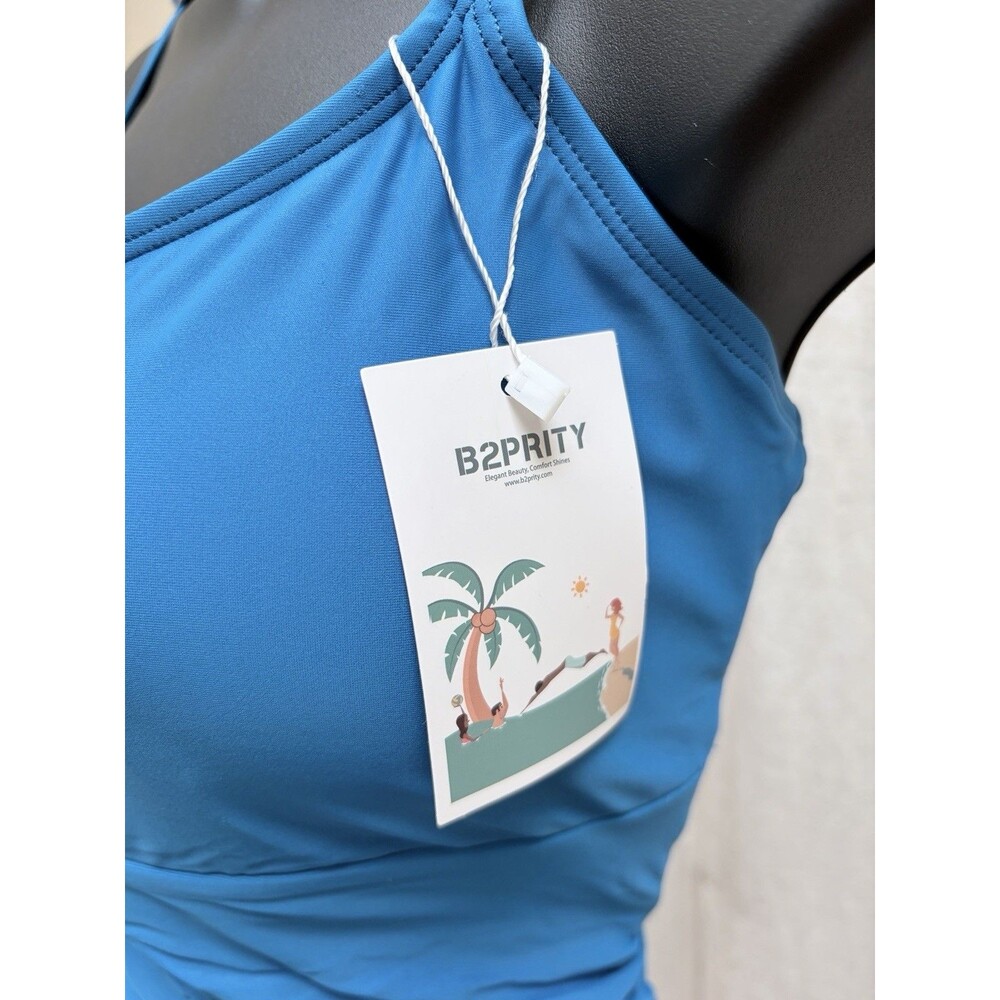 B2PRITY Blue One Piece Swimsuit Button Front Adjustable Straps Ruched Size XL - Picture 3 of 8
